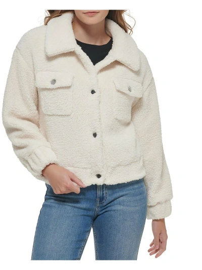 Shop Calvin Klein Womens Teddy Cold Weather Faux Fur Coat In White