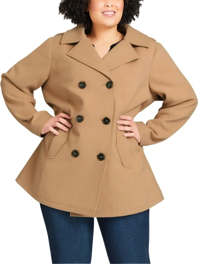 Shop Avenue Plus Womens Pintuck Hooded Pea Coat In Brown