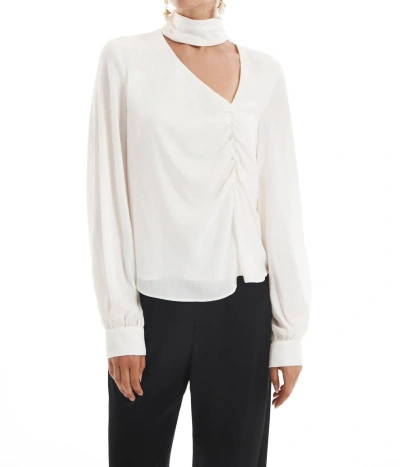 Krisa Asymmetrical Keyhole Turtleneck Blouse In Cream In White