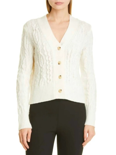 Shop Vince Triple Braid Cable Wool Cashmere Blend Cardigan In Off White