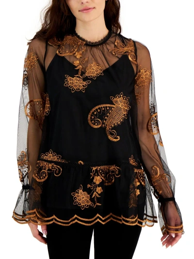 Shop Fever Womens Mesh Embroidered Blouse In Multi