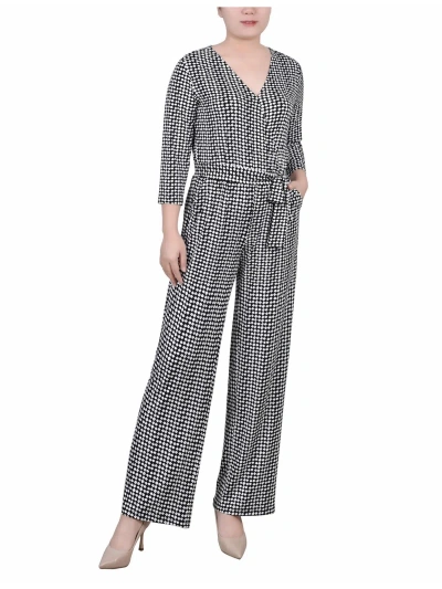 Shop Ny Collection Petites Womens Belted Wide Leg Jumpsuit In Multi