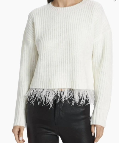 Shop Design History Feather Trim Ribbed Knit Sweater In Winter White