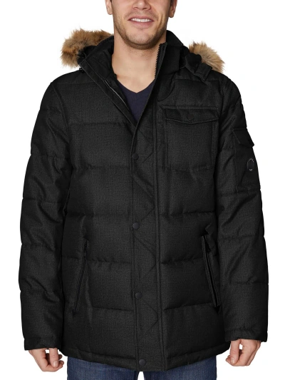 Shop Nautica Mens Faux Fur Trim Quilted Parka Coat In Black