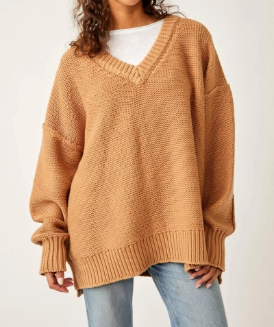 Shop Free People Alli V Neck Sweater In Camel In Brown