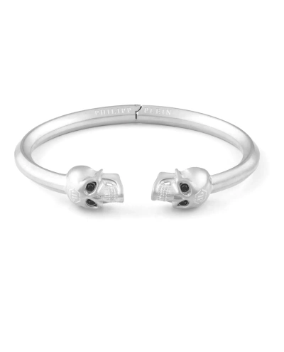 Shop Philipp Plein 3d $kull Crystal Bangle Bracelet In Silver