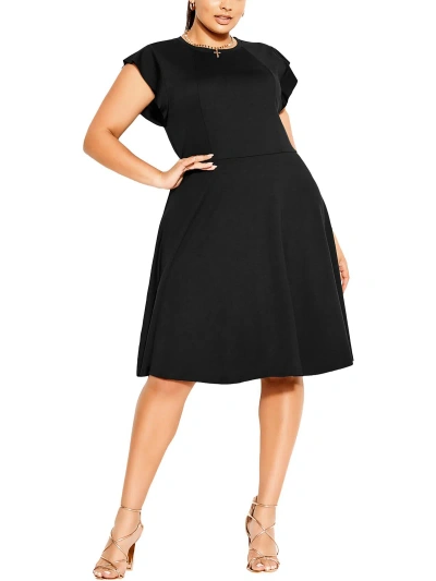 Shop City Chic Plus Womens Knit Cap Sleeves Fit & Flare Dress In Black