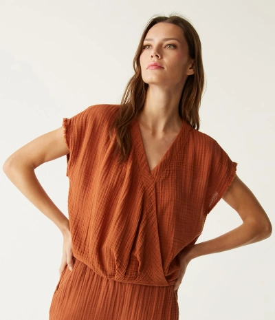 Michael Stars Evie Gauze Surplice Top In Toffee