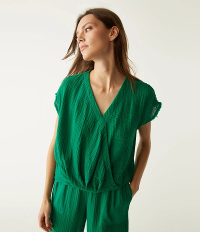 Michael Stars Evie Gauze Surplice Top In Kelly