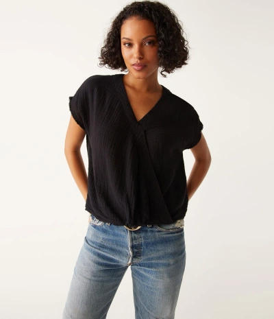 Michael Stars Evie Gauze Surplice Top In Black