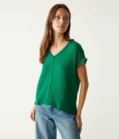 Michael Stars Draya Gauze V-neck Top In Kelly