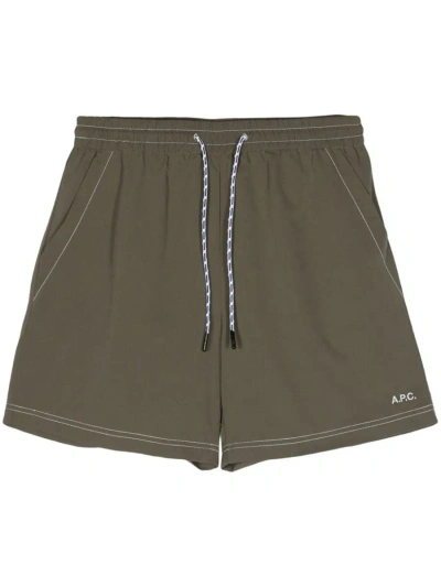 Shop Apc A.p.c. Shorts In Kaf Vert Fonce