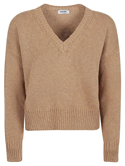Shop Base Cotton And Linen Blend V-neck Sweater In Camel