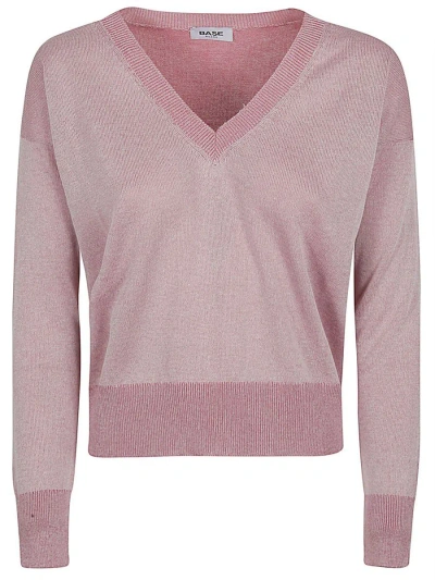 Shop Base Cotton Blend V-neck Sweater In Pink