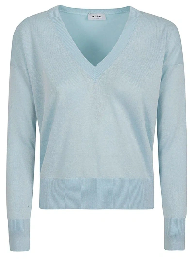 Shop Base Cotton Blend V-neck Sweater In Clear Blue