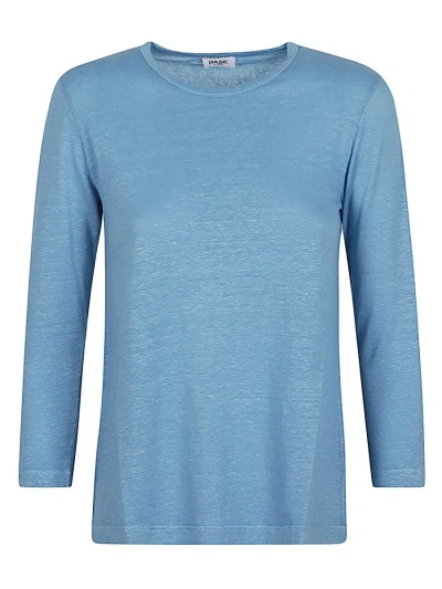 Shop Base Linen Jersey Long Sleeve T-shirt In Blue