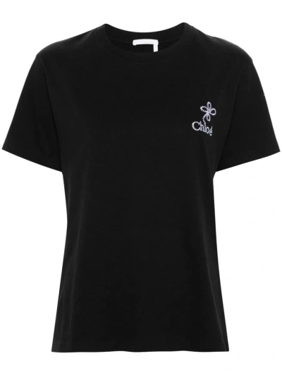 Shop Chloé Logo Cotton T-shirt In Black