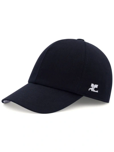 Shop Courrèges Logo Cotton Baseball Cap In Black