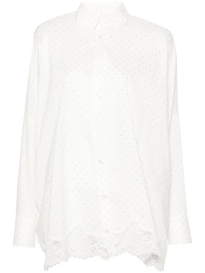 Shop Ermanno Firenze Embroidered Long Sleeve Shirt In White