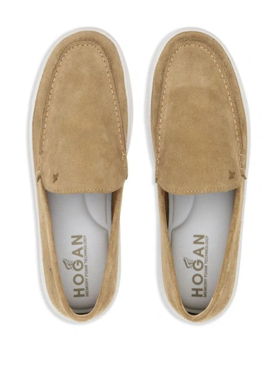 Shop Hogan Cool Leather Loafers In Beige