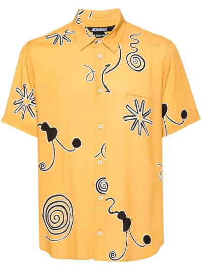 Shop Jacquemus Shirt In Arty Spiral Black Orange