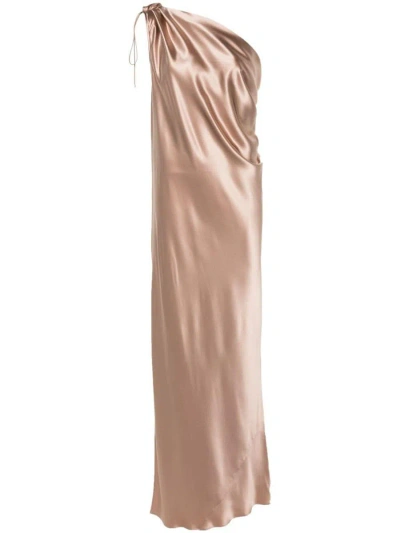 Shop Max Mara Pianoforte Silk Long Dress In Brown