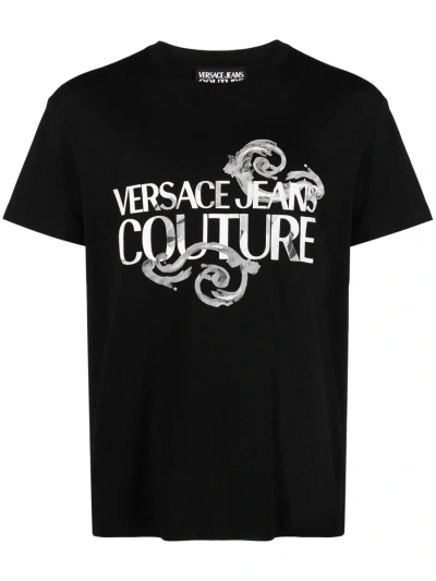 Shop Versace Jeans Couture Logo Watercolor T-shirt Clothing In Black