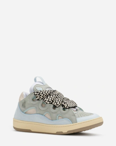 Shop Lanvin Leather Curb Sneakers For Women In Light Blue