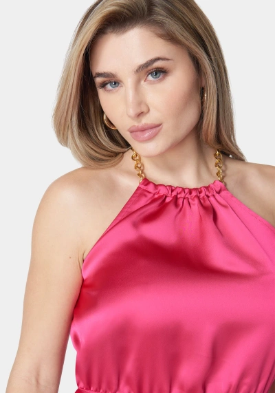 Bebe Chain Link Tie Back Halter Top In Pink Peakcock