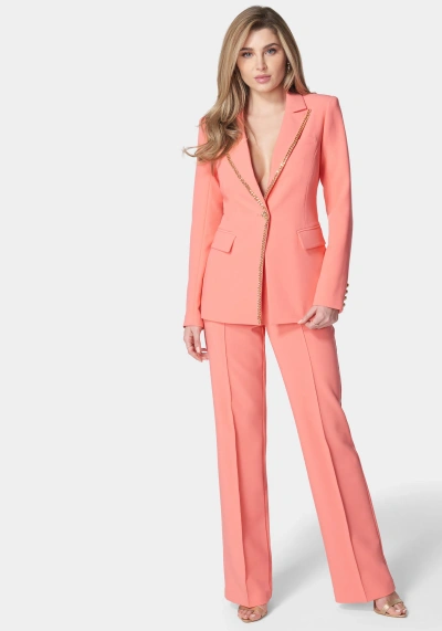 Bebe Tailored Gold Chain Trim Jacket In Georgia Peach