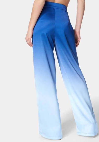 Bebe Ombre Satin High Waist Belted Palazzo Pant In Galactic Cobalt,chambray Blue