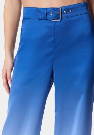 Bebe Ombre Satin High Waist Belted Palazzo Pant In Galactic Cobalt,chambray Blue