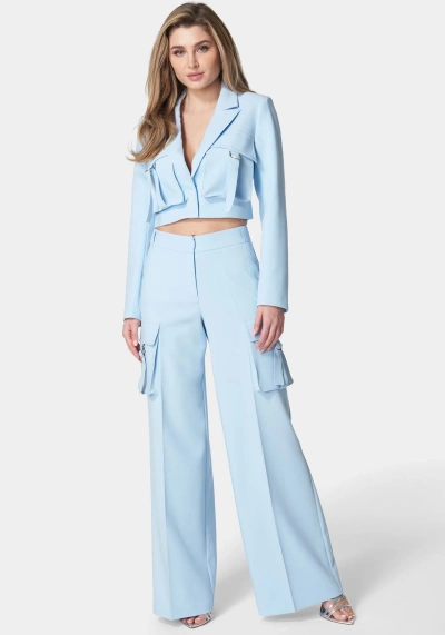 Bebe Cargo Pocket Tailored Jacket In Chambray Blue