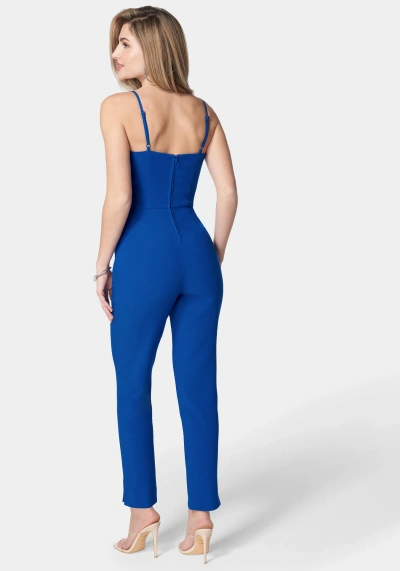 Bebe Lace Up Neckline Slim Leg Jumpsuit In Galactic Cobalt