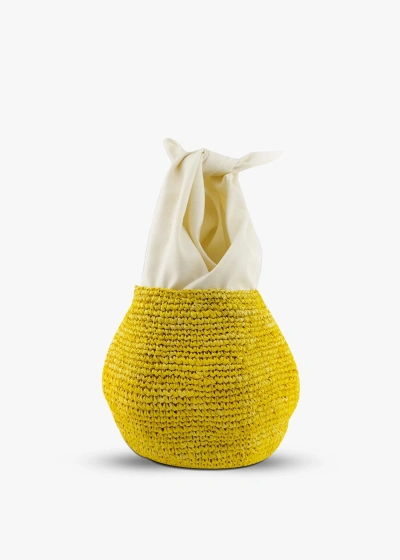 Shop Kayu Mari Knitted Straw Tie-handle Bag In Yellow