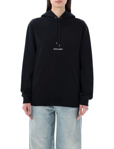 Shop Saint Laurent Classic Hooded Sweatshirt In Black/white