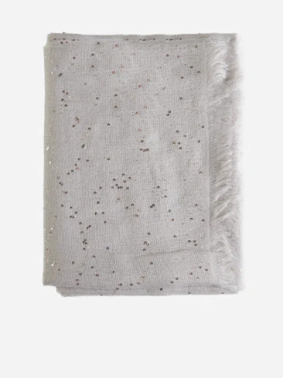 Shop Brunello Cucinelli Sequined Cashmere And Silk Stole In Oyster