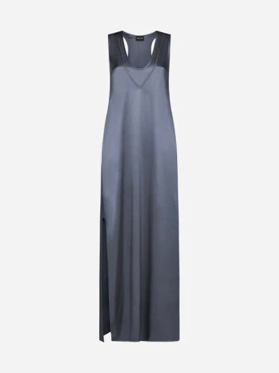 Shop Giorgio Armani Silk Long Dress In Forged Iron