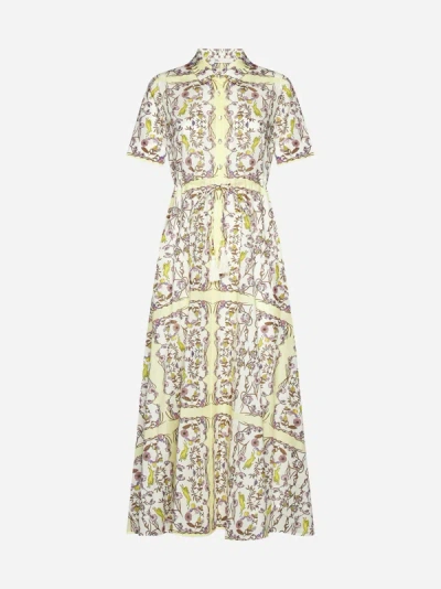 Shop Tory Burch Printed Cotton Shirt Dress In Chartreuse Meadow