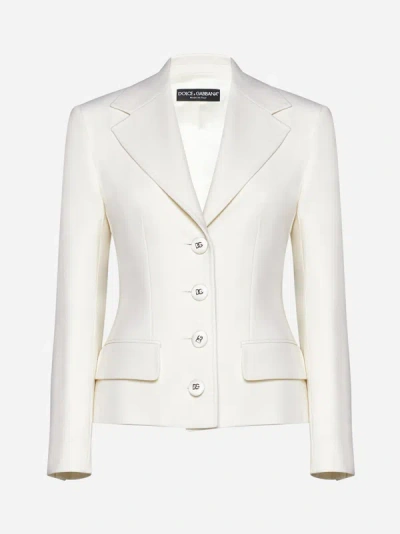 Shop Dolce & Gabbana Single-breasted Stretch Wool Blazer In Natural White
