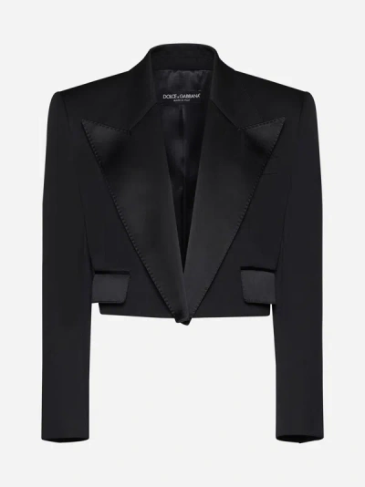 Shop Dolce & Gabbana Wool-blend Cropped Blazer In Black