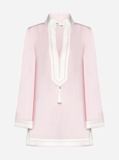Shop Tory Burch Viscose And Silk Tunic In Pink,white