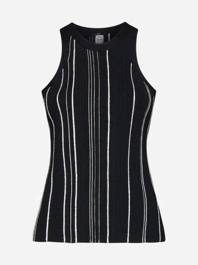 Shop Totême Striped Rib-knit Tank Top In Black