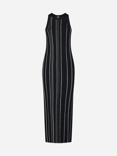 Shop Totême Striped Rib-knit Maxi Dress In Black,white