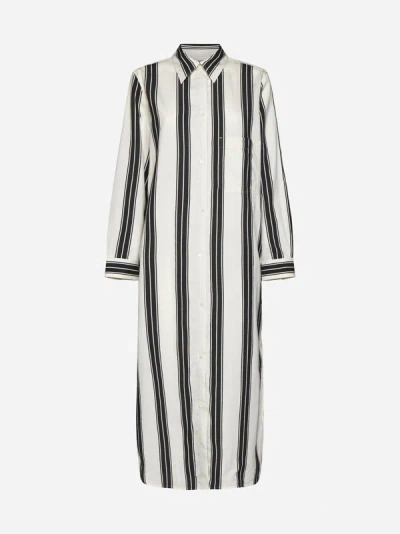 Shop Totême Striped Cotton-blend Tunic Dress In Black,white
