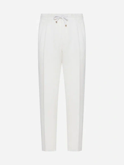 Shop Brunello Cucinelli Linen And Cotton Trousers In Ivory