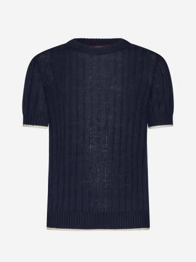 Shop Brunello Cucinelli Rib-knit Linen And Cotton Sweater In Blue Navy