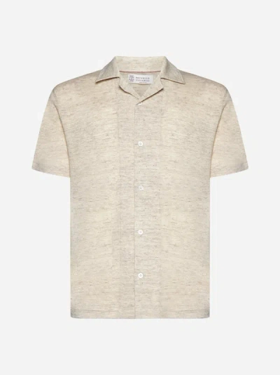 Shop Brunello Cucinelli Linen And Cotton Knit Shirt In Oyster