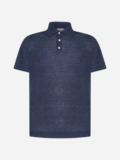 Shop Brunello Cucinelli Linen And Cotton Polo Shirt In Midnight Blue