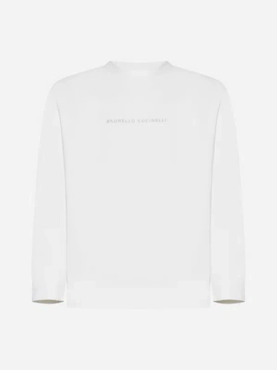 Shop Brunello Cucinelli Logo Cotton Sweatshirt In Off White
